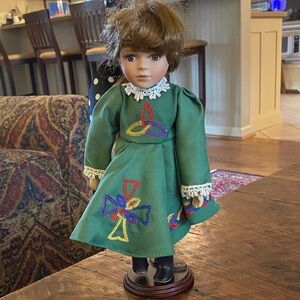 Green Doll with Embroidered Dress